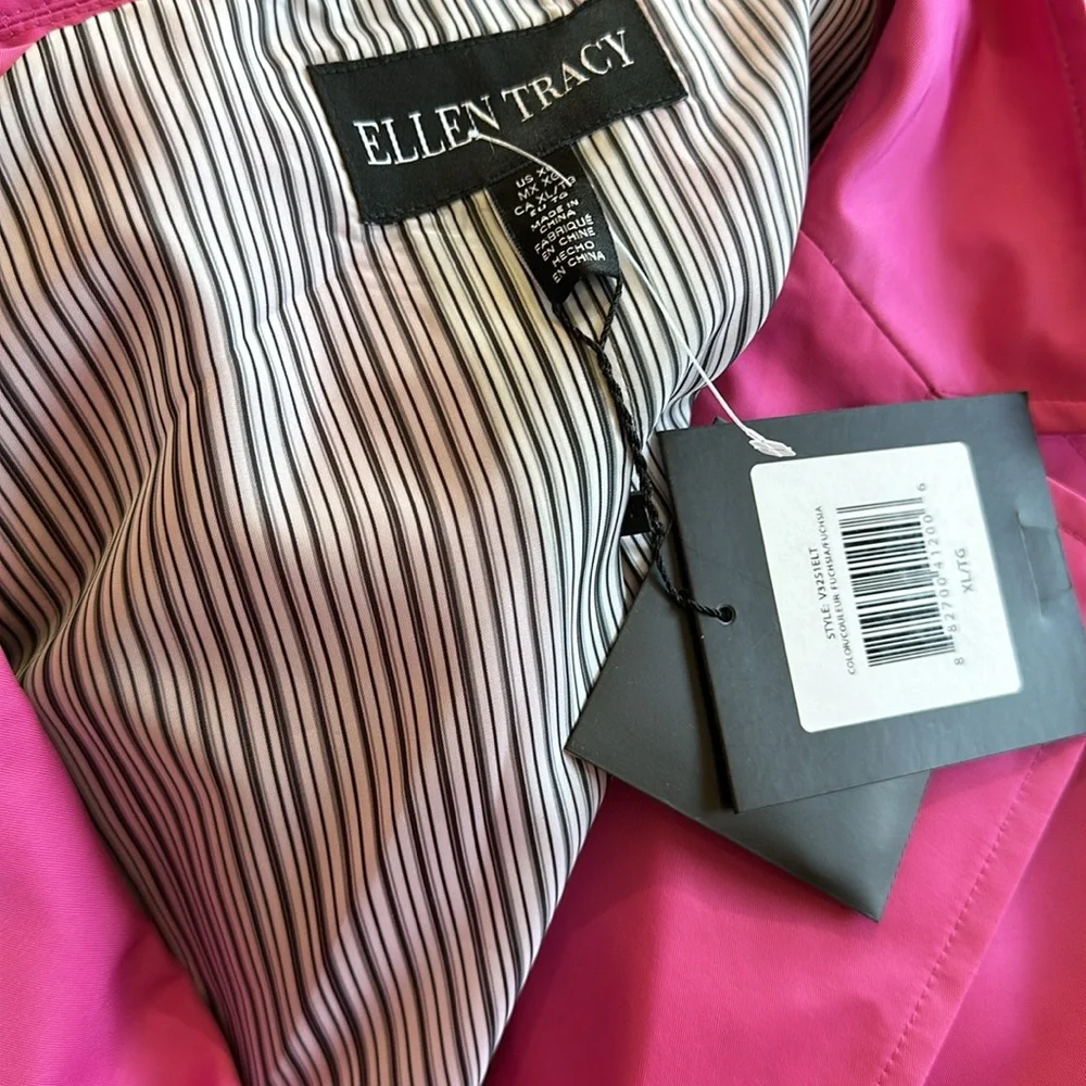 NWT Ellen Tracy Double-Breasted Raincoat In Color Fuchsia